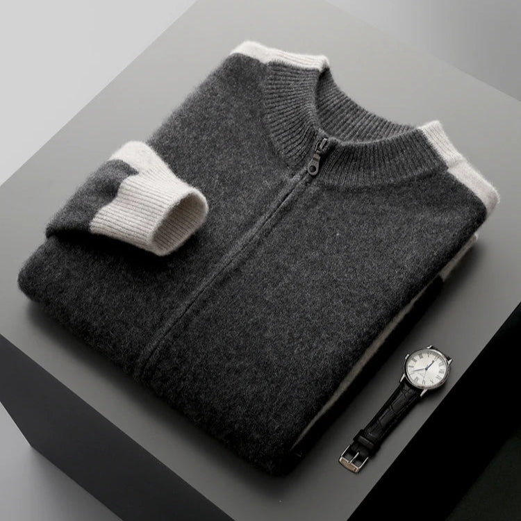 Men’s Two-Tone Zip-Front Cardigan