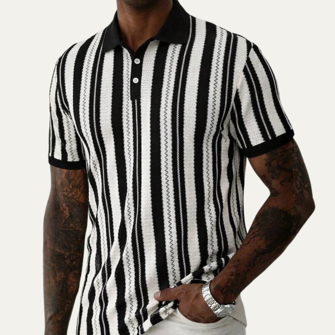 Men's Vertical Stripe Knit Polo Shirt