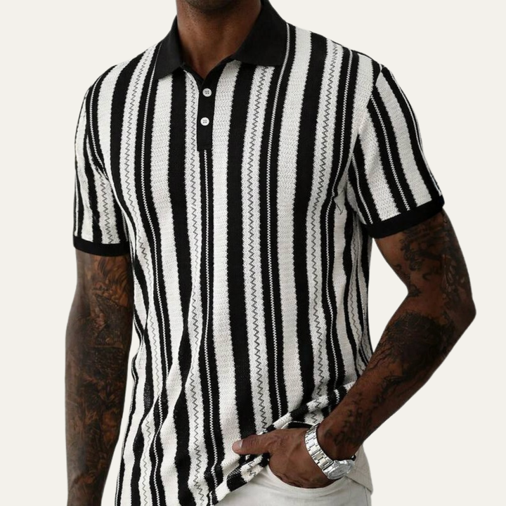Men's Vertical Stripe Knit Polo Shirt