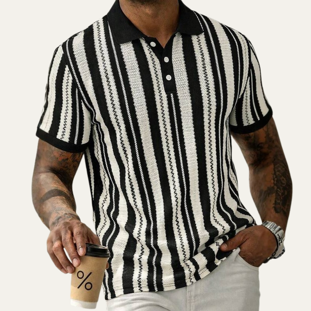 Men's Vertical Stripe Knit Polo Shirt