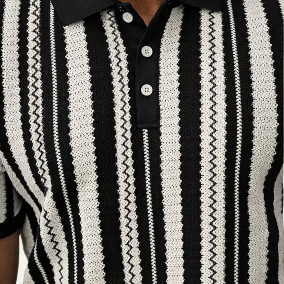 Men's Vertical Stripe Knit Polo Shirt