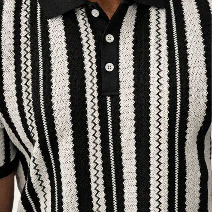 Men's Vertical Stripe Knit Polo Shirt