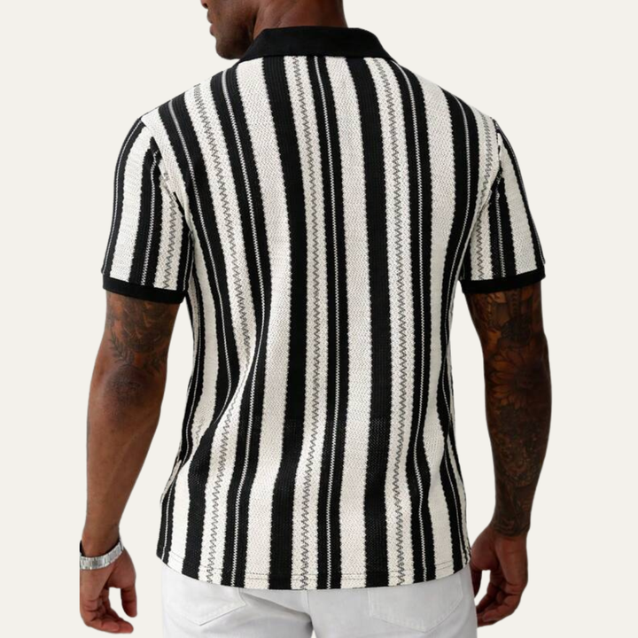 Men's Vertical Stripe Knit Polo Shirt