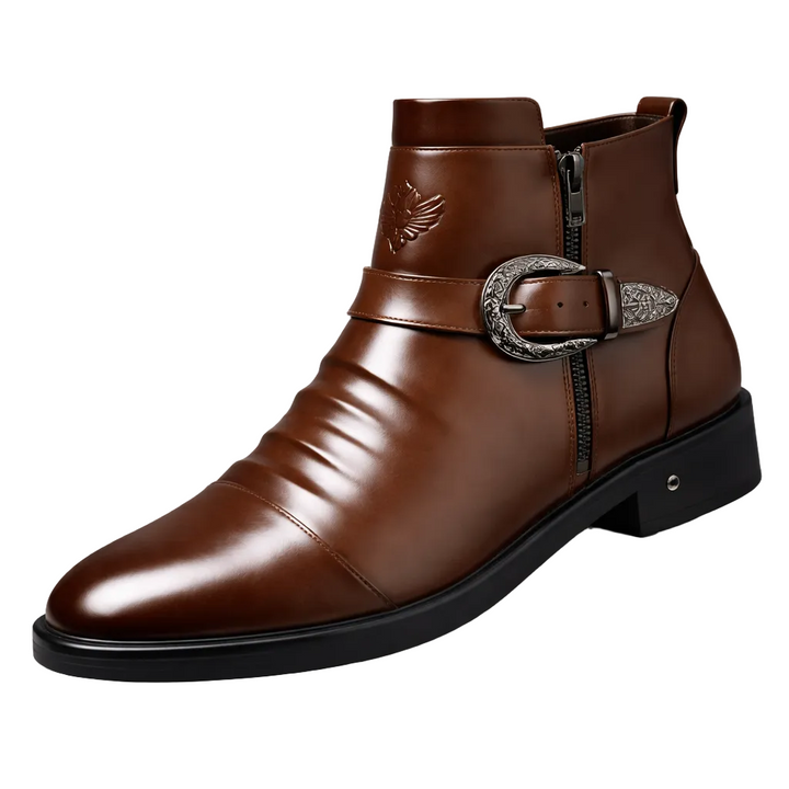 Men's Western Buckle Zip Ankle Boots