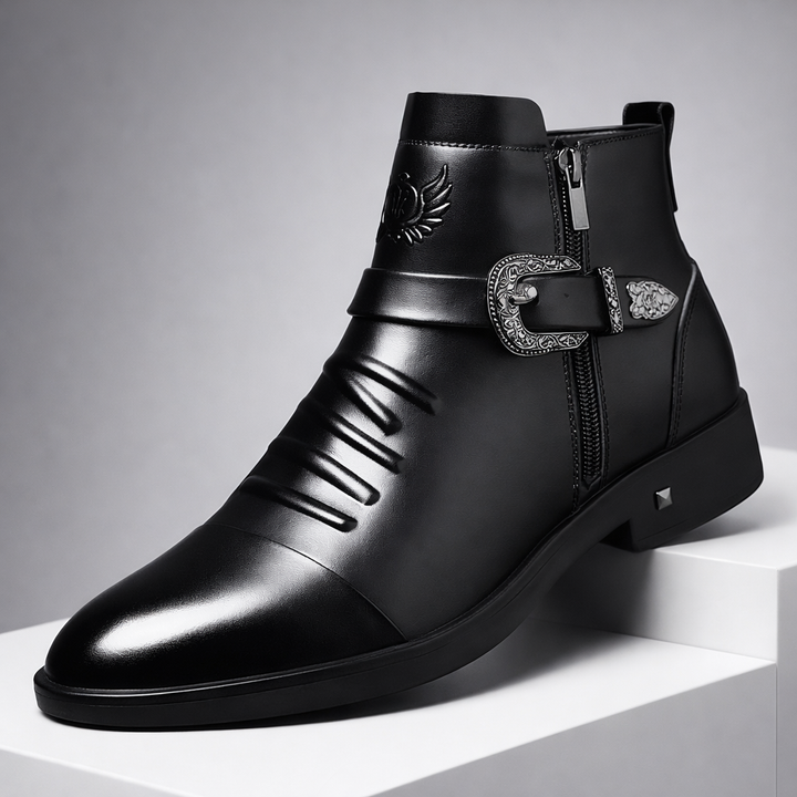 Men's Western Buckle Zip Ankle Boots