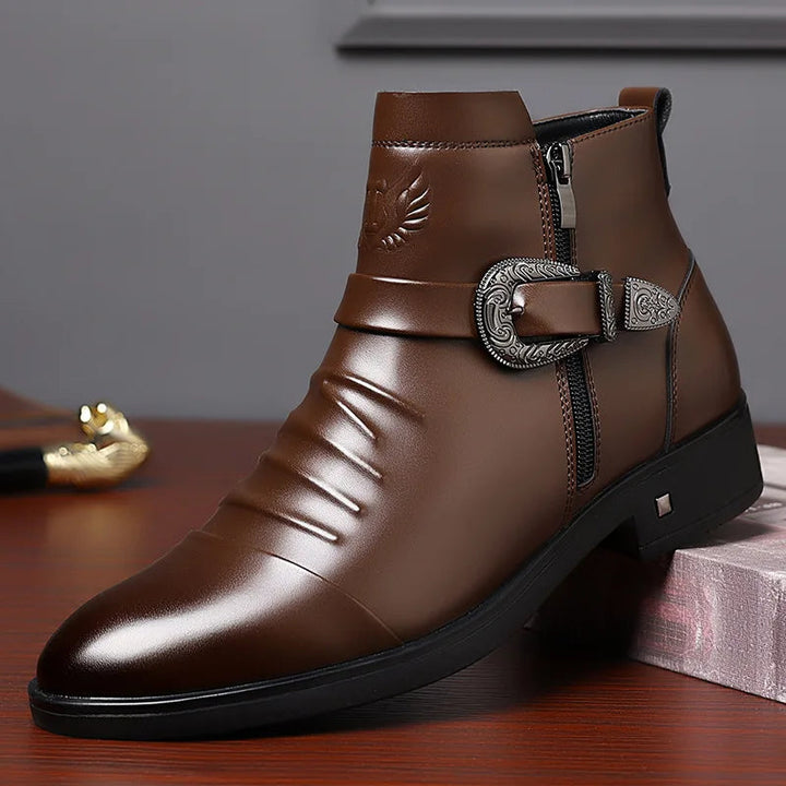 Men's Western Buckle Zip Ankle Boots