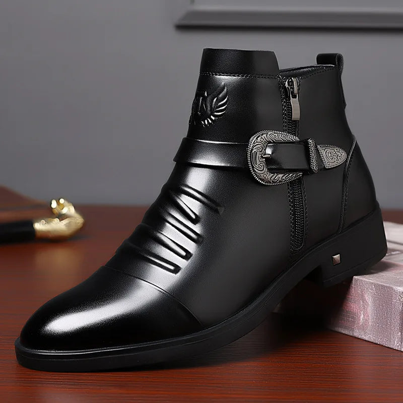 Men's Western Buckle Zip Ankle Boots