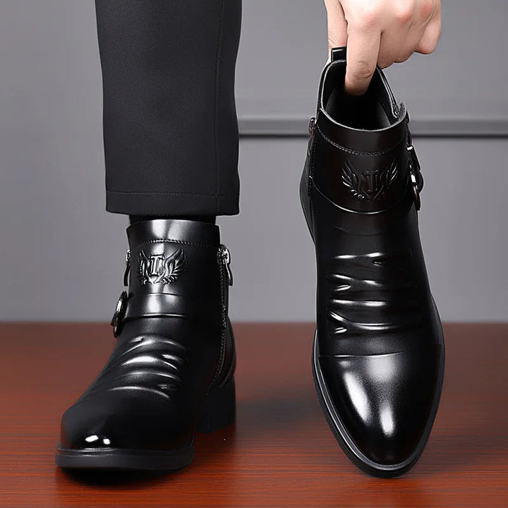 Men's Western Buckle Zip Ankle Boots