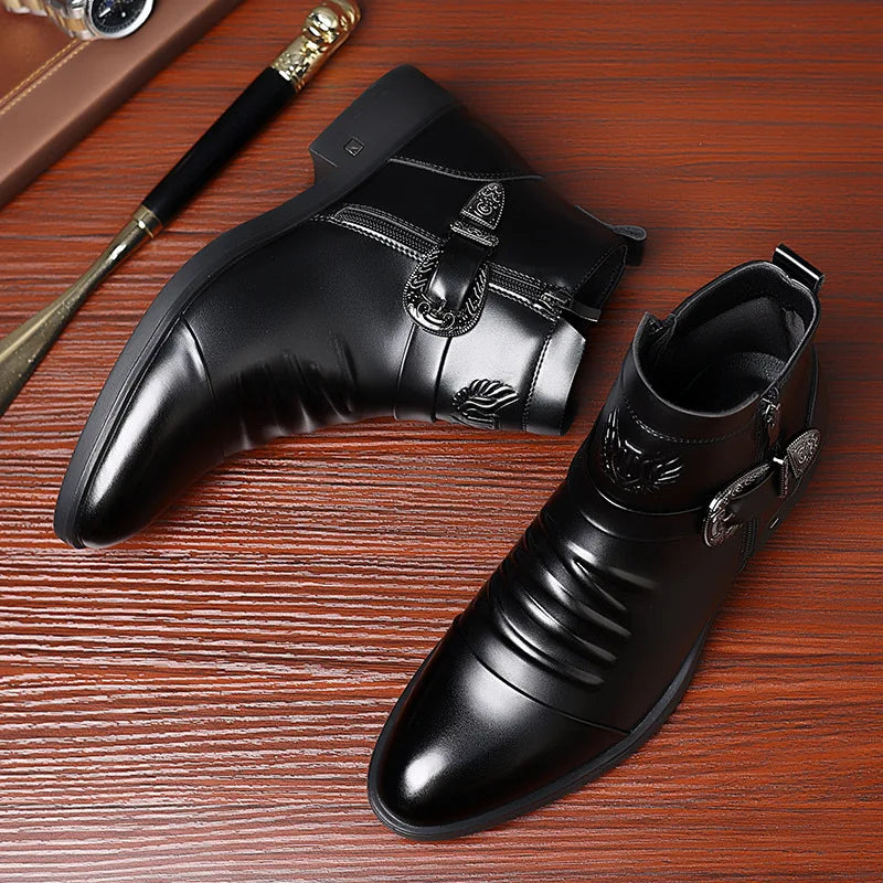 Men's Western Buckle Zip Ankle Boots