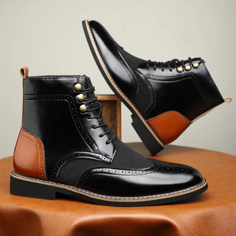 Men's Wingtip Brogue Lace-Up Ankle Boots