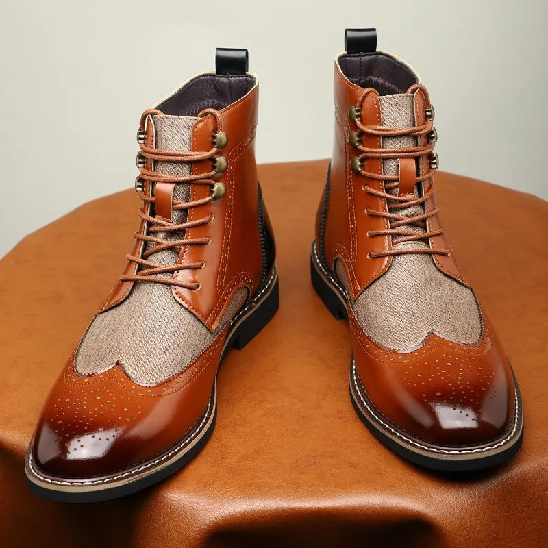 Men's Wingtip Brogue Lace-Up Ankle Boots