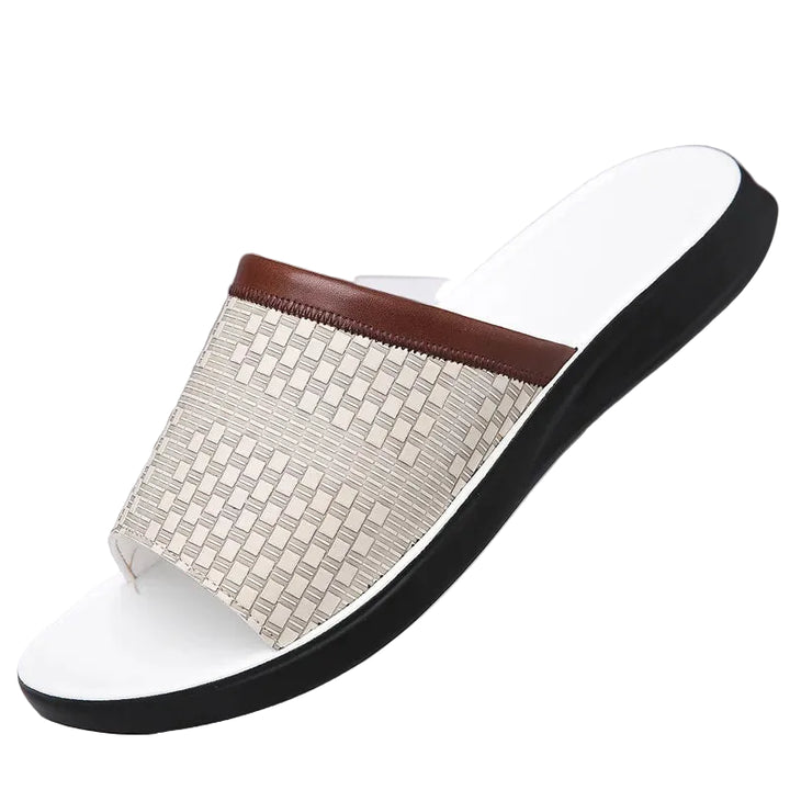 Men’s Woven Upper Slide Sandals with Open Toe and Contoured Footbed