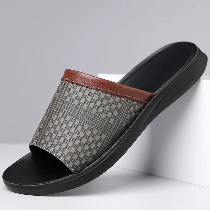 Men’s Woven Upper Slide Sandals with Open Toe and Contoured Footbed