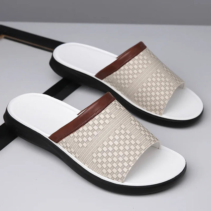 Men’s Woven Upper Slide Sandals with Open Toe and Contoured Footbed