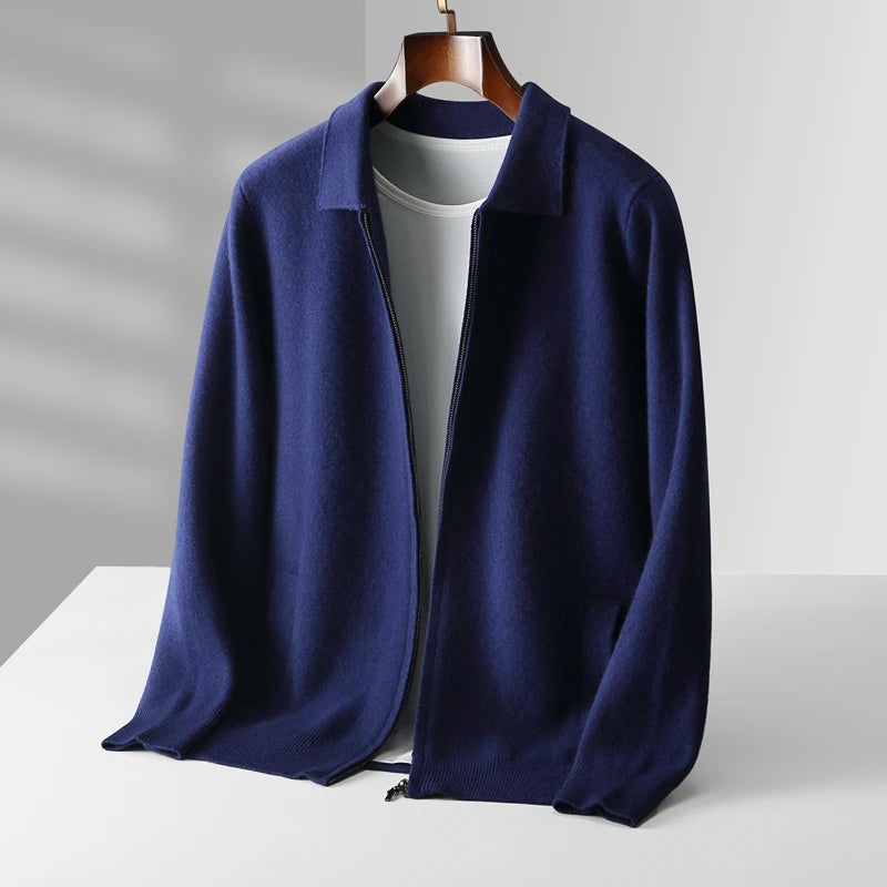 Men’s Zip-Up Knit Cardigan with Folded Collar