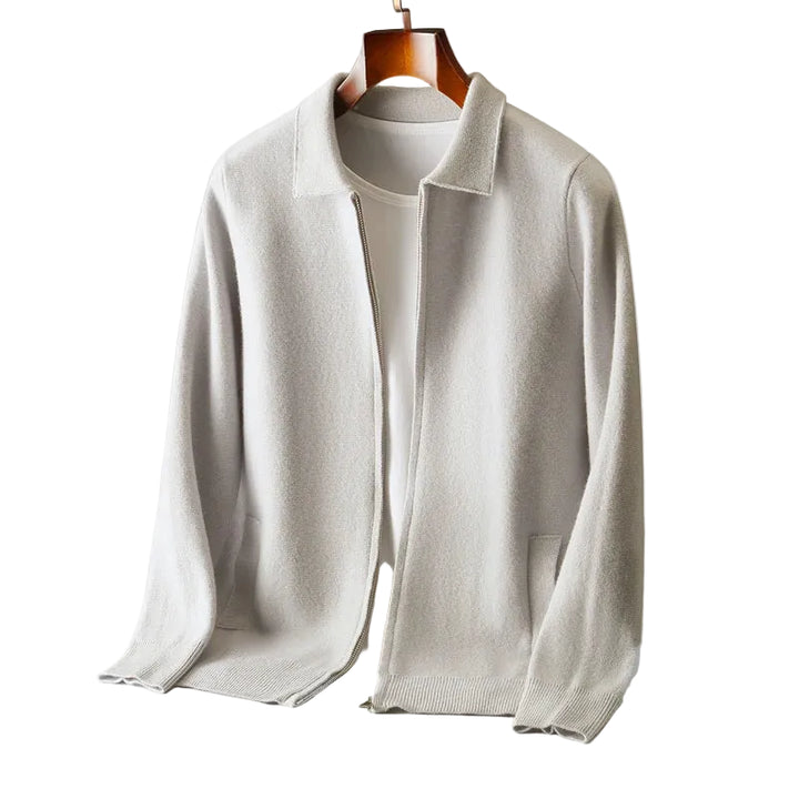 Men’s Zip-Up Knit Cardigan with Folded Collar