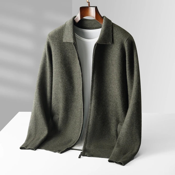 Men’s Zip-Up Knit Cardigan with Folded Collar