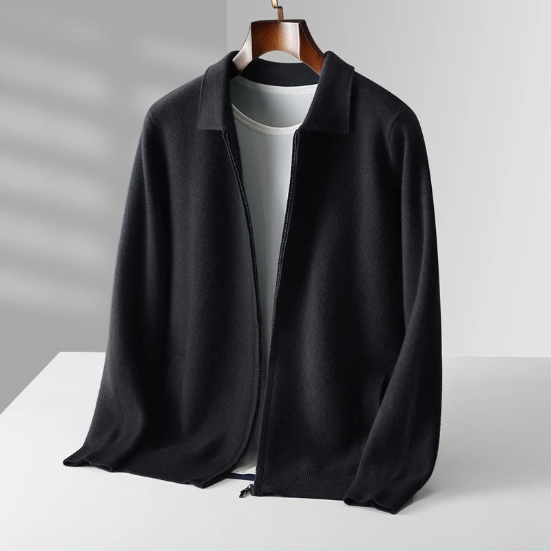 Men’s Zip-Up Knit Cardigan with Folded Collar