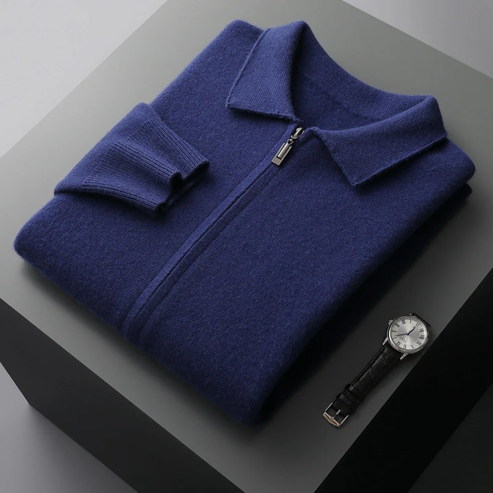 Men’s Zip-Up Knit Cardigan with Folded Collar