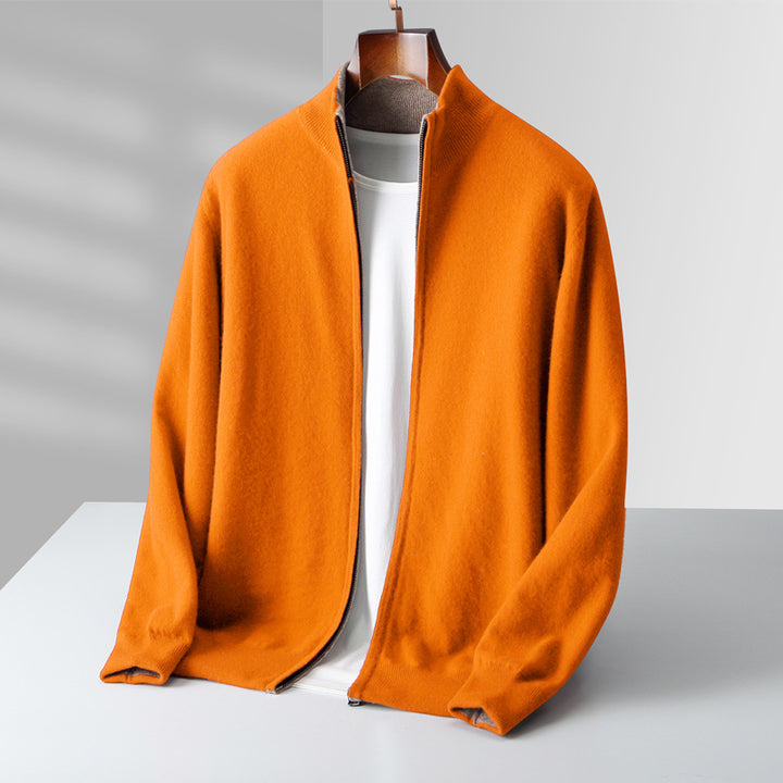 Men’s Zip-Up Knit Cardigan with Stand Collar