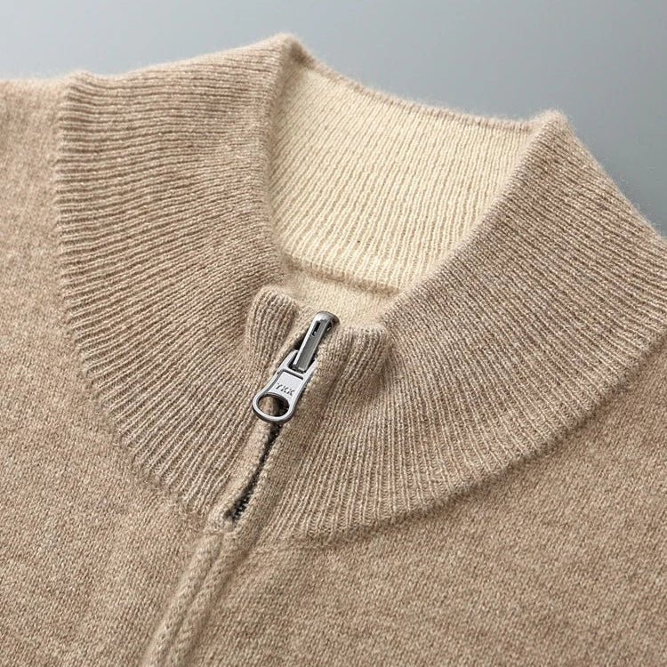 Men’s Zip-Up Knit Cardigan with Stand Collar