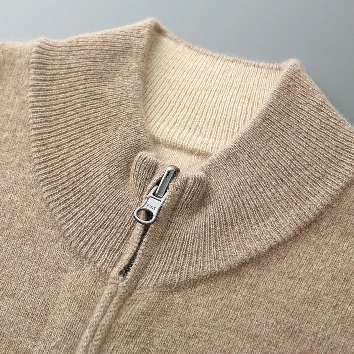 Men’s Zip-Up Knit Cardigan with Stand Collar