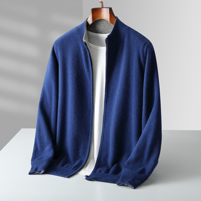 Men’s Zip-Up Knit Cardigan with Stand Collar
