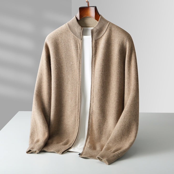 Men’s Zip-Up Knit Cardigan with Stand Collar