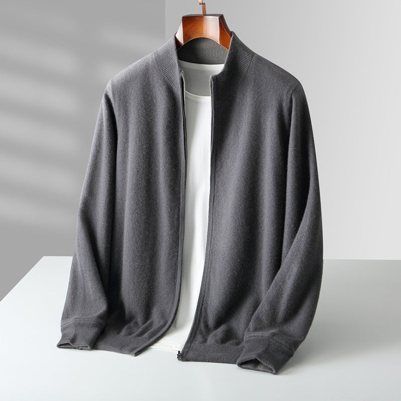 Men’s Zip-Up Knit Cardigan with Stand Collar