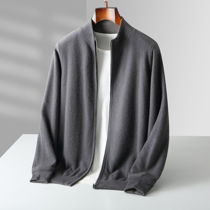 Men’s Zip-Up Knit Cardigan with Stand Collar