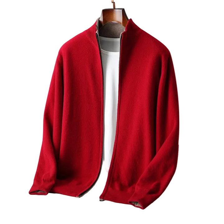 Men’s Zip-Up Knit Cardigan with Stand Collar