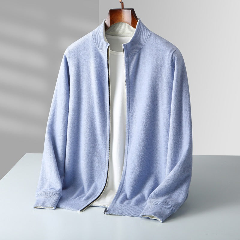 Men’s Zip-Up Knit Cardigan with Stand Collar