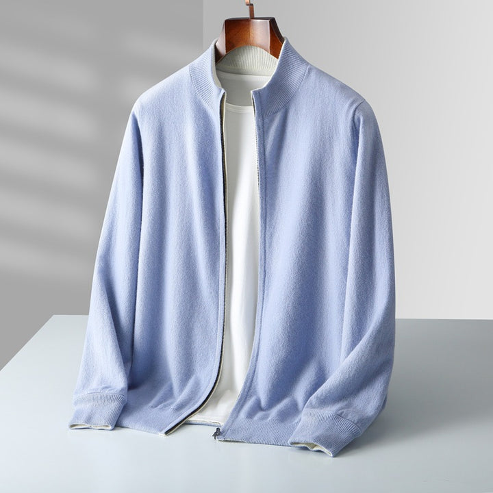 Men’s Zip-Up Knit Cardigan with Stand Collar