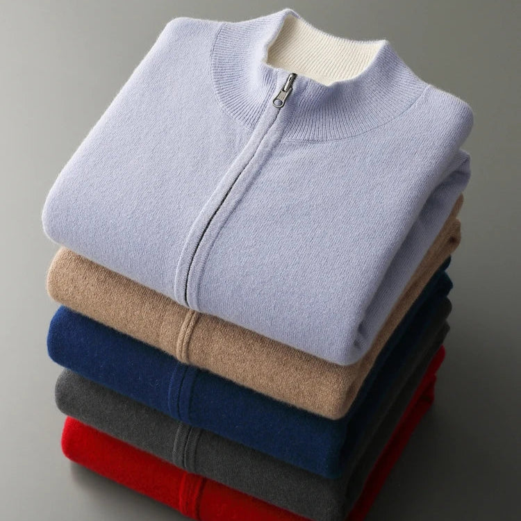 Men’s Zip-Up Knit Cardigan with Stand Collar