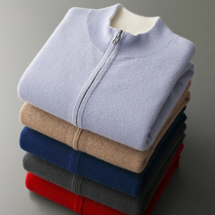 Men’s Zip-Up Knit Cardigan with Stand Collar