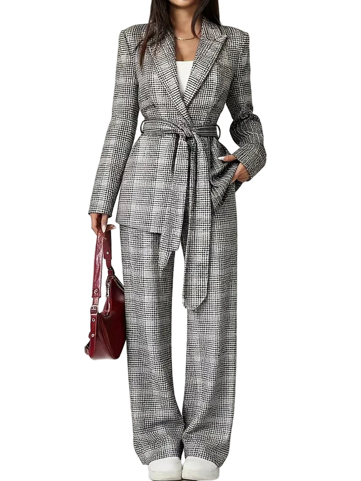 Women’s Blazer and Trousers Set with Waist Tie