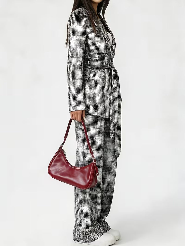 Women’s Blazer and Trousers Set with Waist Tie