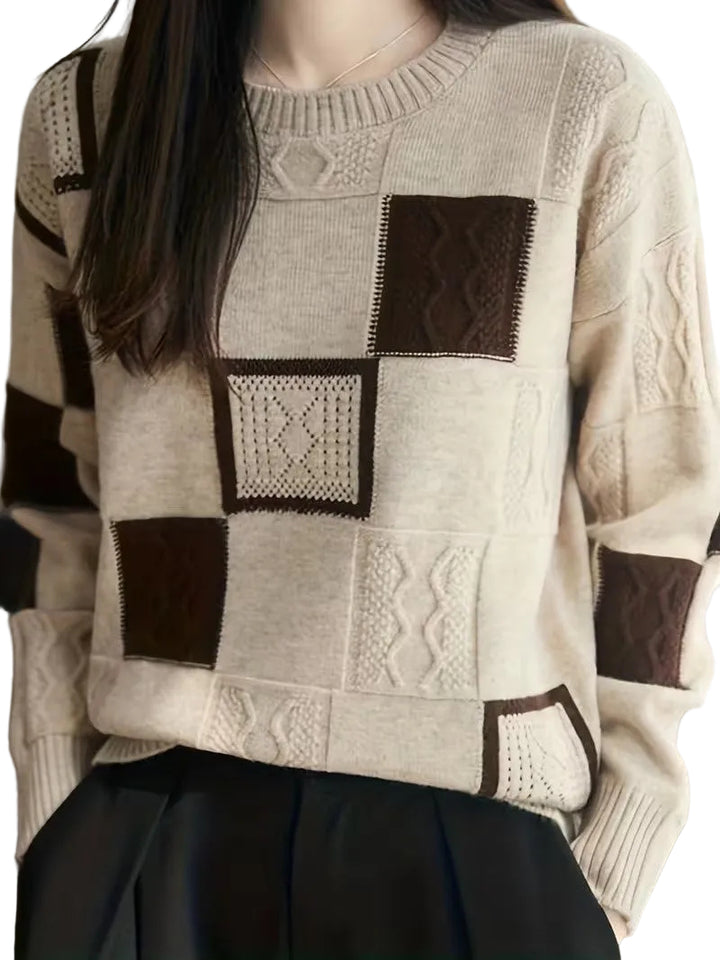 Women’s Patchwork-Style Crew-Neck Sweater