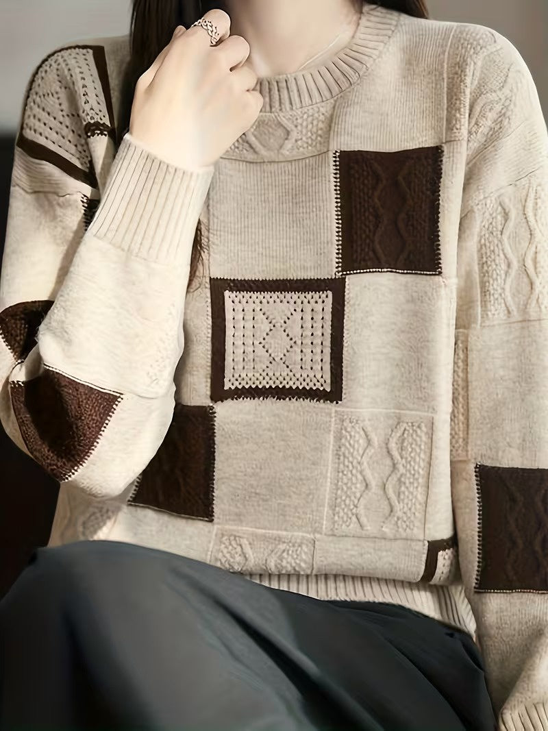 Women’s Patchwork-Style Crew-Neck Sweater