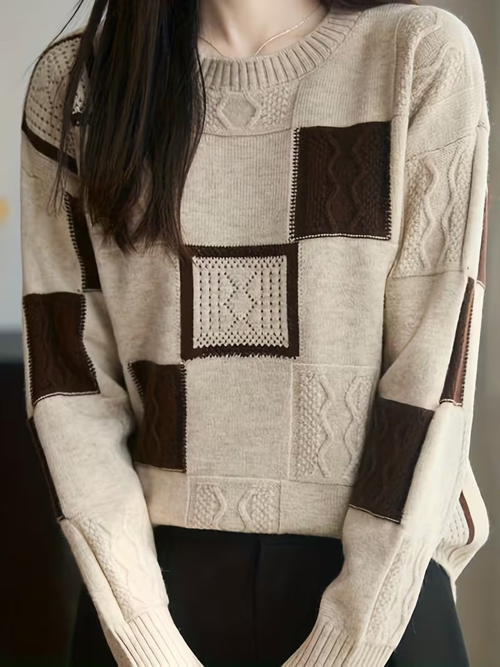 Women’s Patchwork-Style Crew-Neck Sweater
