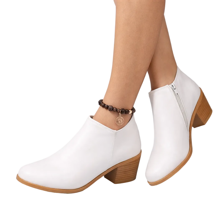 Women's Ankle Boots with Block Heel and Side Zip