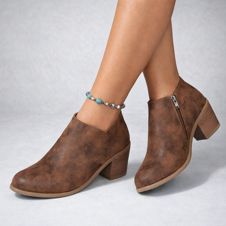 Women's Ankle Boots with Block Heel and Side Zip