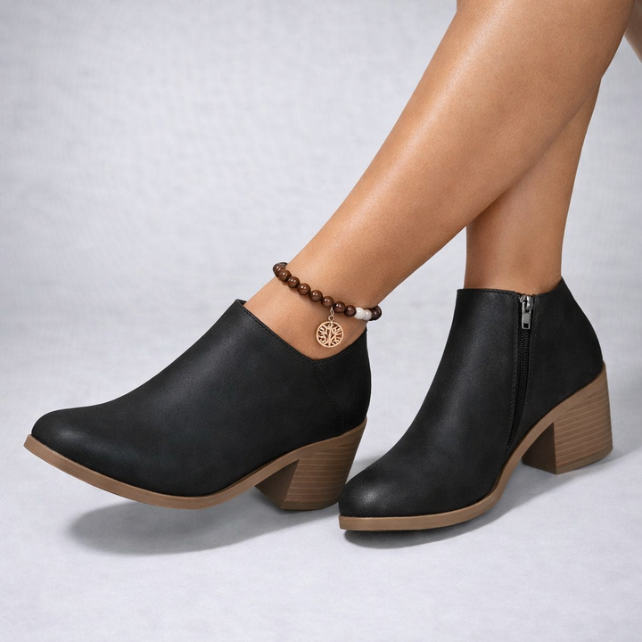 Women's Ankle Boots with Block Heel and Side Zip