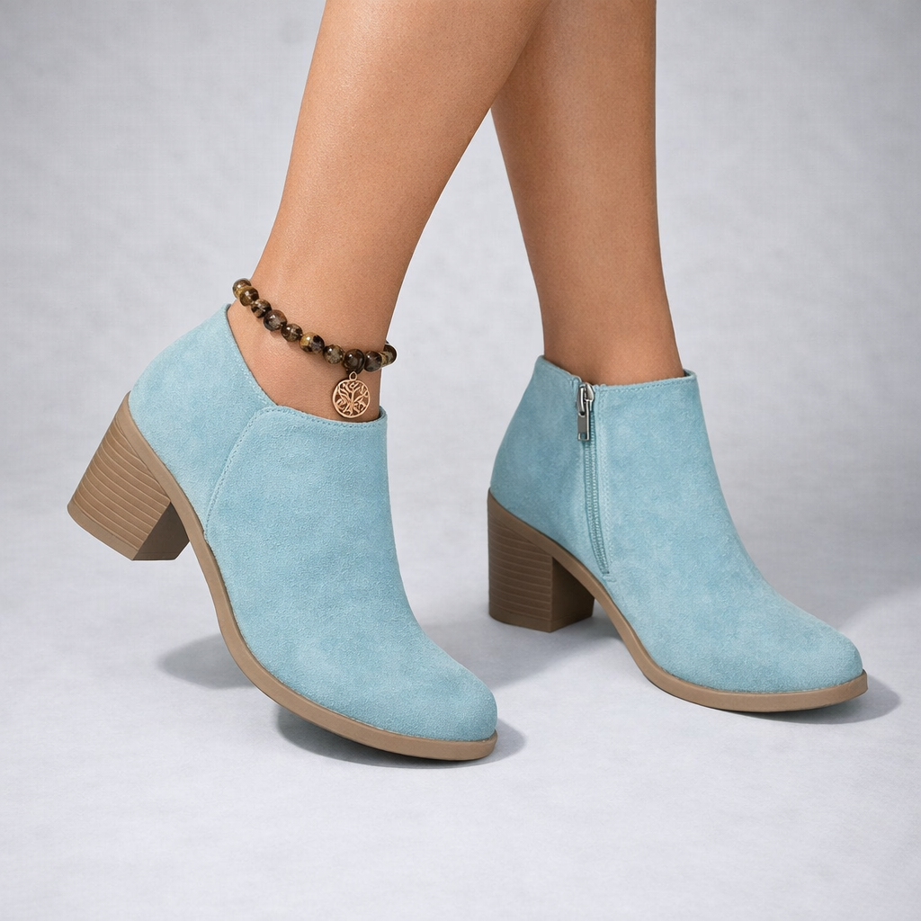 Women's Ankle Boots with Block Heel and Side Zip