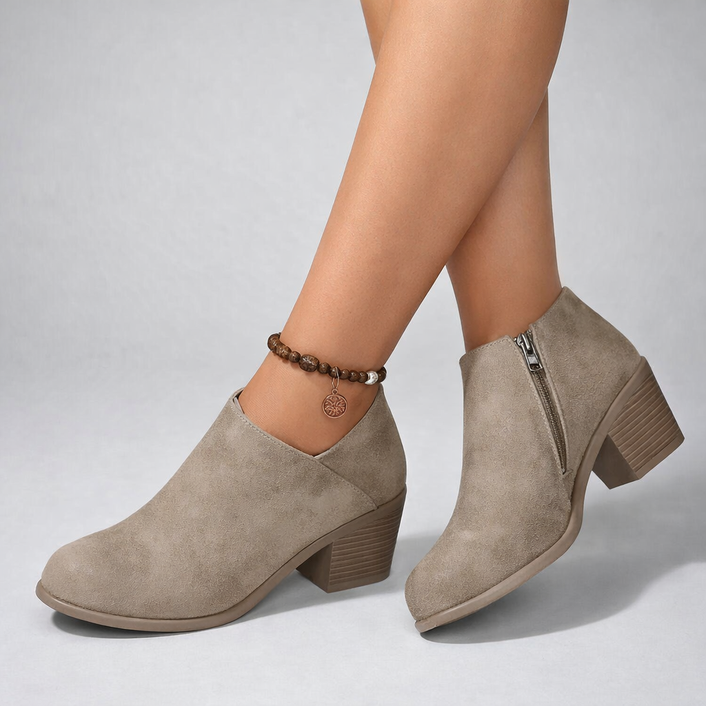 Women's Ankle Boots with Block Heel and Side Zip