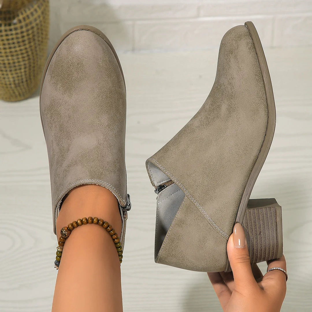 Women's Ankle Boots with Block Heel and Side Zip