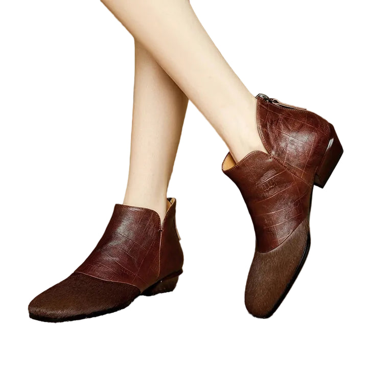 Women's Ankle Boots with Low Stacked Heel and Seam Detailing