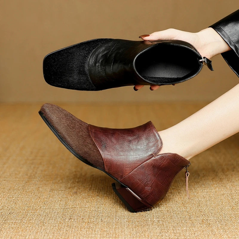 Women's Ankle Boots with Low Stacked Heel and Seam Detailing