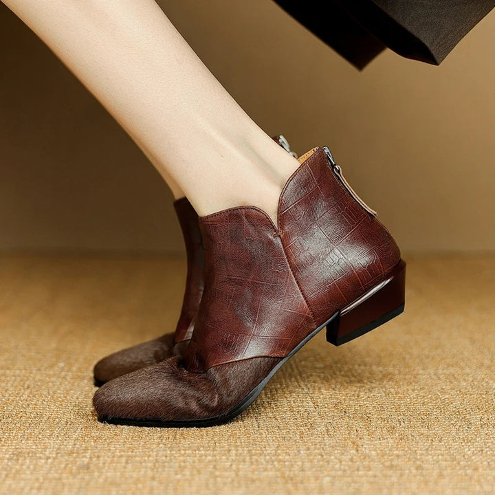 Women's Ankle Boots with Low Stacked Heel and Seam Detailing