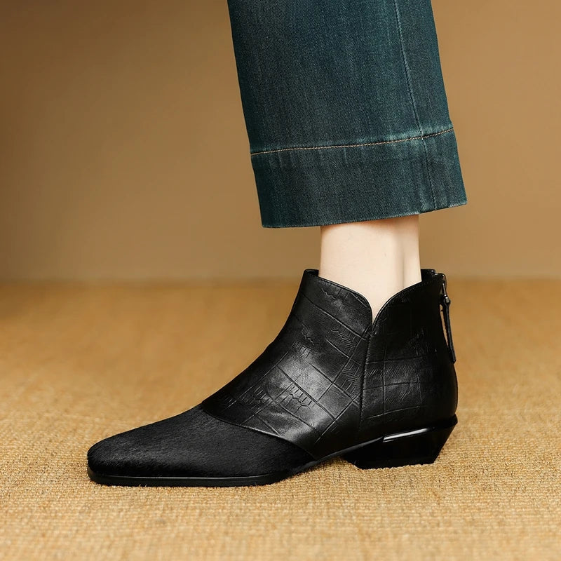 Women's Ankle Boots with Low Stacked Heel and Seam Detailing